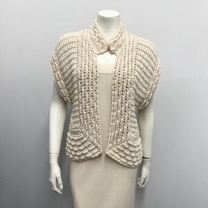 Designer NUDE Crochet Cardigan Khaki Made in Italy Art To Wear Size 46 Small